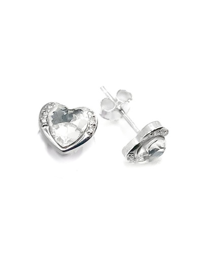 [E0318] Aretes plata corazon con piedra blanca