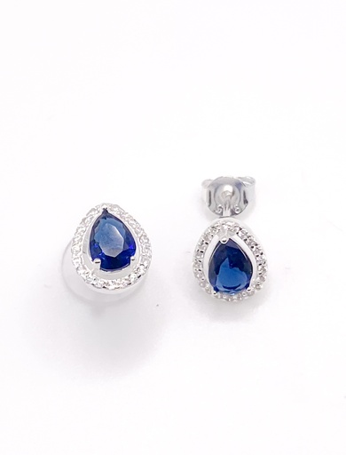 [E0329] Aretes plata de piedra en gota azul