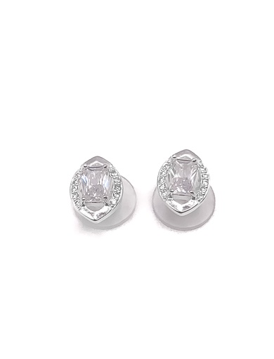 [E0339] Aretes plata olval de punta con piedra rectangular blanca