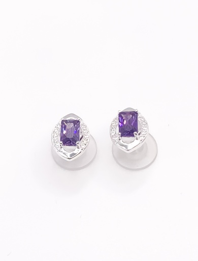 [E0342] Aretes plata olval de punta con piedra rectangular morada