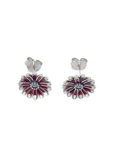 [E0353] Aretes plata flor rodinada con esmalte rojo