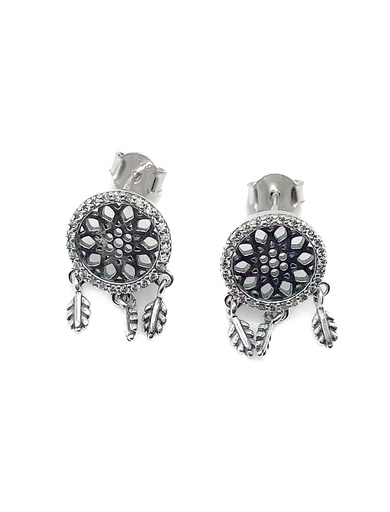 [E0374] Aretes plata atrapasueños piedras blancas con plumas moviles