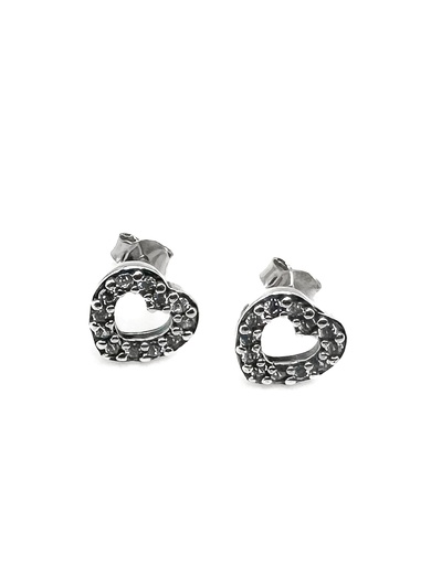 [E0375] Aretes plata corazon ancho de piedras blancas