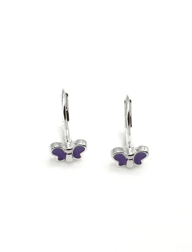 [E0376] Aretes plata de asa mariposa pequeña esmaltada morada