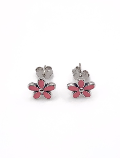 [E0387] Aretes plata flor rosada pequeña esmaltada