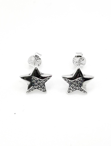 [E0395] Aretes plata estrellas de piedras blancas