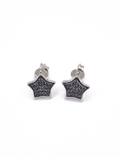 [E0397] Aretes plata estrella rellena de circones blancos