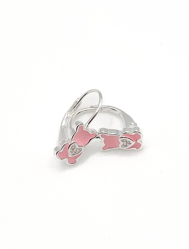 [E0401] Aretes plata de asa oso rosado esmaltado