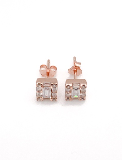 [E0428] Aretes plata oro rosa rectangular piedras bagette