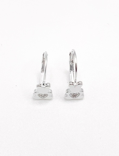 [E0431] Aretes plata de asa oso liso con corazon de circon blanco