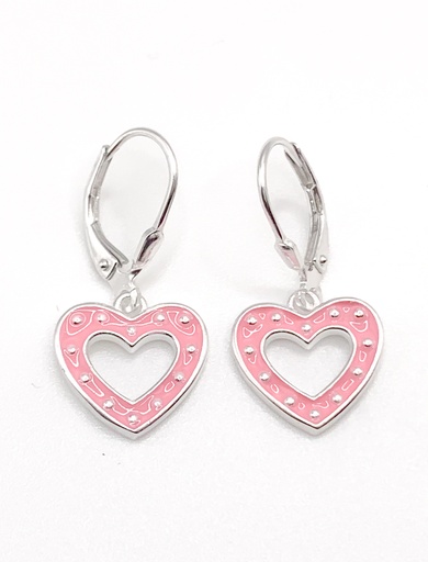 [E0433] Aretes plata de asa corazon rosado vacio colgante