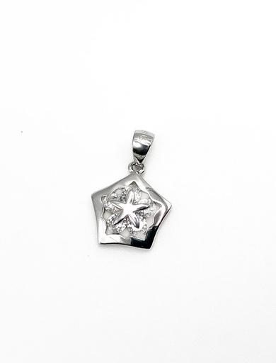 [P0005] Dijes plata pentagono con flor en medio