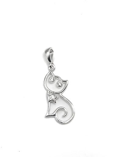 [P0091] Dijes plata contorno de gato sentado