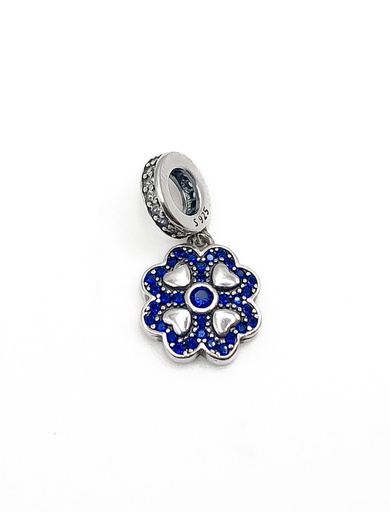 [P0128] Dijes plata flor corazones azul