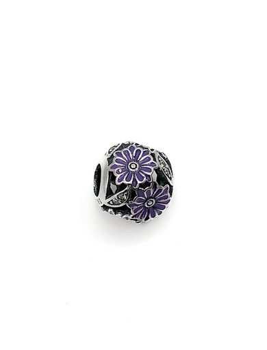 [P0143] Dijes plata bolas flores lilas