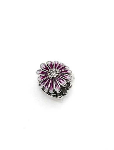 [P0186] Dijes plata flor lila con circon en medio