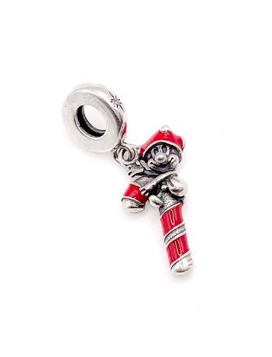 [P0207] Dijes plata mickey en baston rojo 