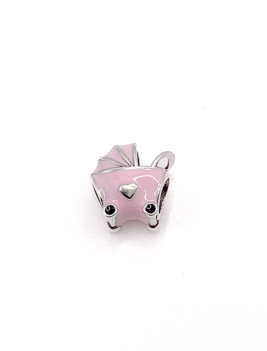 [P0220] Dijes plata coche de bebe rosado