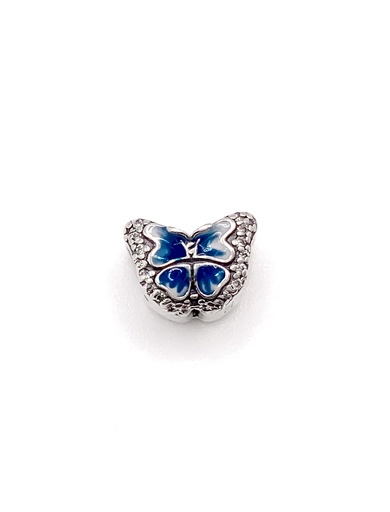 [P0232] Dijes plata mariposa ancha blanca con azul