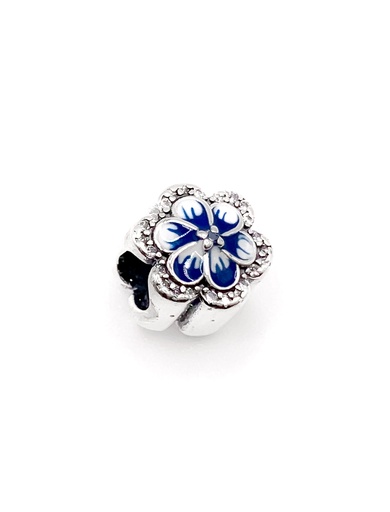 [P0239] Dijes plata flor gruesa azul