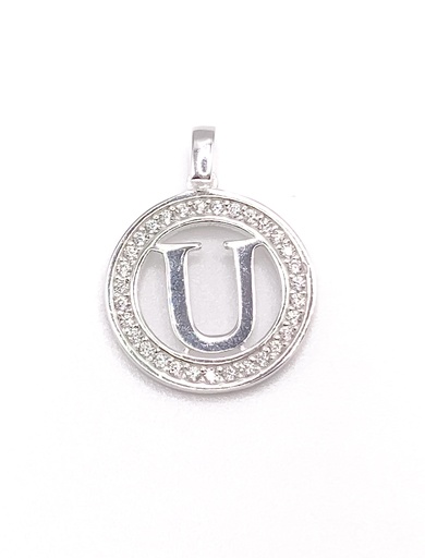 [P0251] Dijes plata letra U con contorno de brillantes