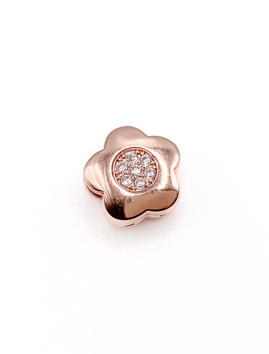 [P0270] Dijes plata flor oro rosa con circones en centro