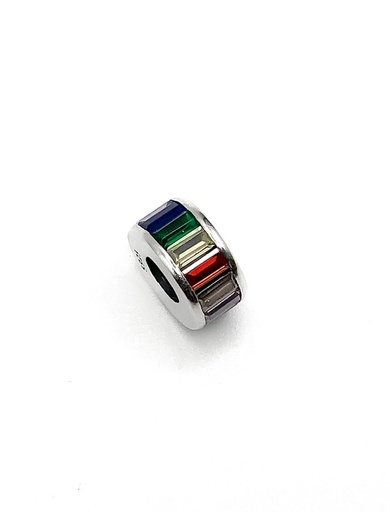 [P0276] Dijes plata rueda piedra baguette colores