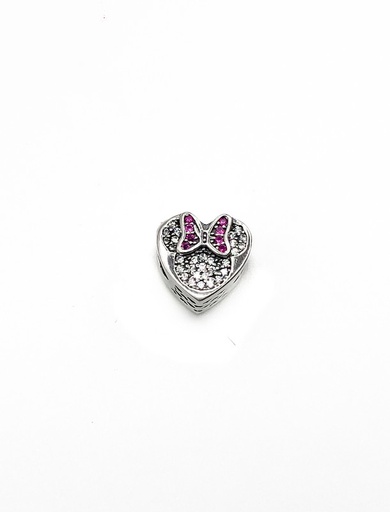 [P0281] Dijes plata corazon figura minnie lazo rosado