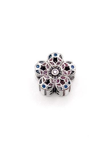 [P0303] Dijes plata flor 5 petalos redondos colores