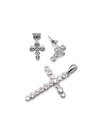 [S0011] Juegos plata cruz circones blanco a presion