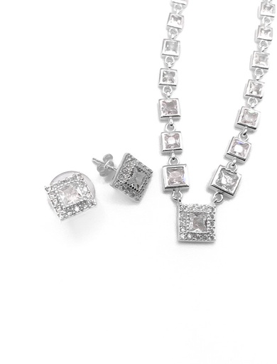 [S0026] Juegos plata cuadrado collar blanco a presión