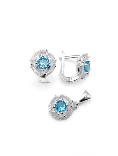 [S0027] Juegos plata redondo circon turquesa a presión