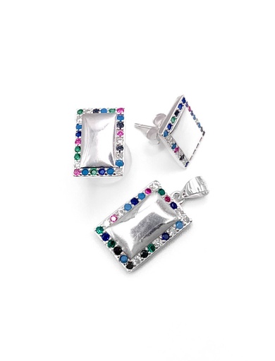 [S0030] Juegos plata rectangular liso piedra multicolor a presión