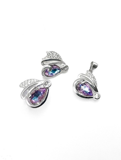 [S0034] Juegos plata mariposa piedra lila a presion