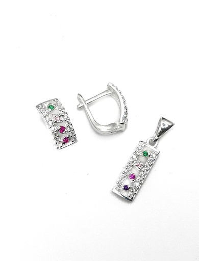 [S0041] Juegos plata rectangular circon multicolor patente