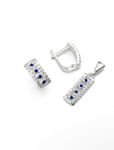 [S0042] Juegos plata rectangular circon azul patente
