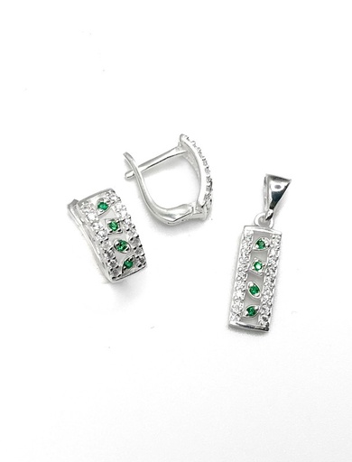 [S0043] Juegos plata rectangular circon verde patente