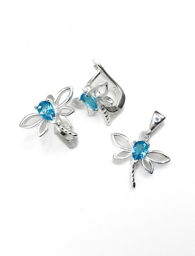 [S0048] Juegos plata libelula piedra turquesa patente