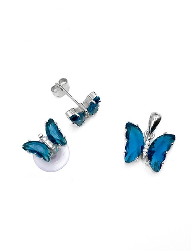 [S0050] Juegos plata mariposa turquesa a presion