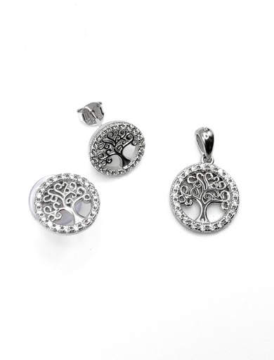 [S0054] Juegos plata árbol de la vida circón blanco a presión