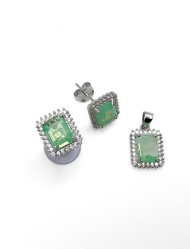 [S0056] Juegos plata cuadrado piedra verde a presion