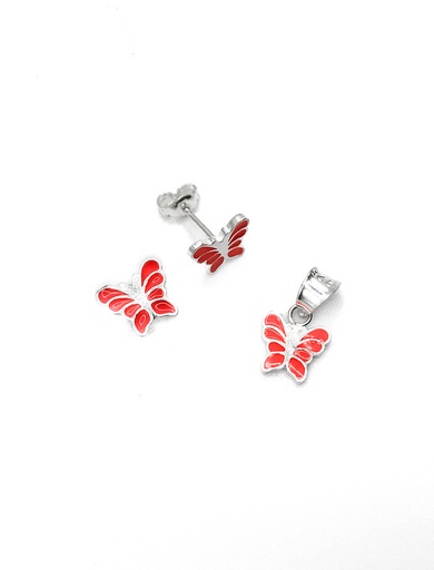 [S0064] Juegos plata mariposa esmaltada tomate a presion