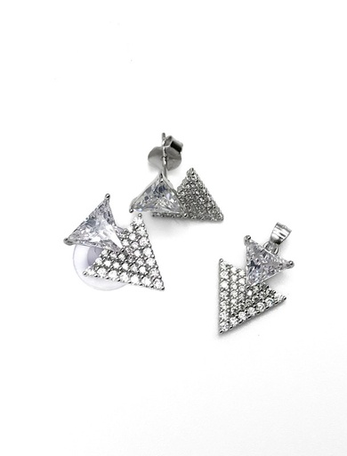 [S0072] Juegos plata triangulo piedra blanca a presion