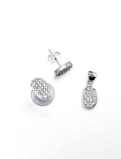 [S0077] Juegos plata ovalado con circon blanco a presion