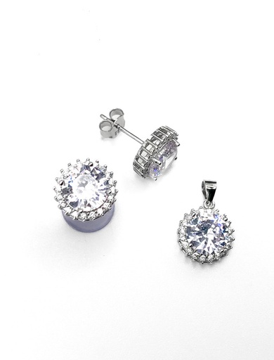 [S0082] Juegos plata redondo piedra blanca a presion