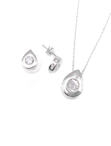 [S0095] Juegos plata collar gota piedra blanca a presion