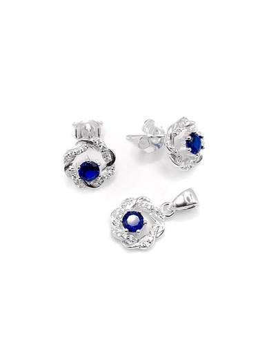 [S0096] Juegos plata circulo piedra azul central a presion