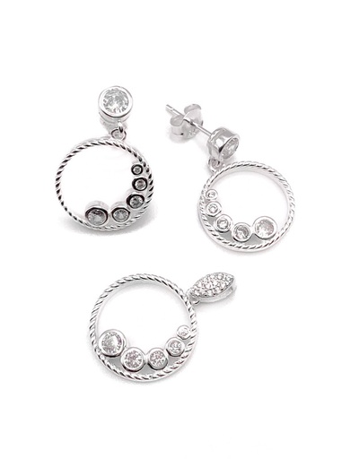 [S0102] Juegos plata circulo circon blanco a presion