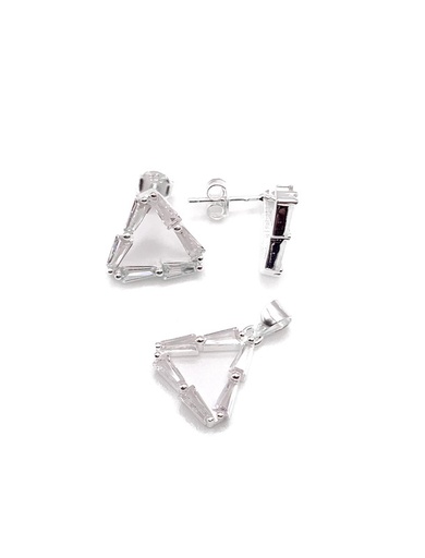 [S0103] Juegos plata triangulo baguett blanco a presion