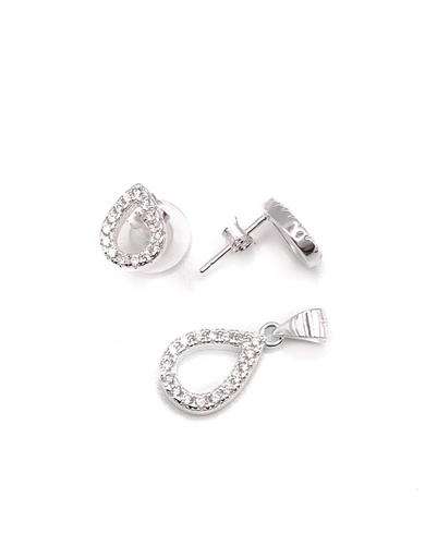 [S0104] Juegos plata gota circon blanco a presion